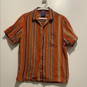 Urban Outfitters Without Walls Orange Striped Short-Sleeve Button Down Shirt